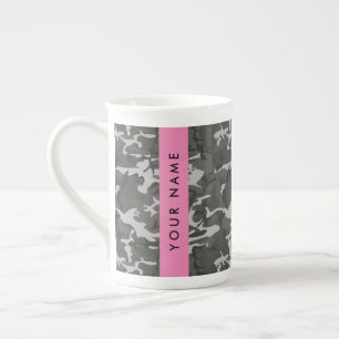 Grey Camouflage Pattern, Your name, Personalise Bone China Mug