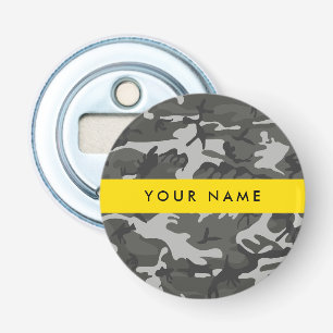 Grey Camouflage Pattern, Your name, Personalise Bottle Opener