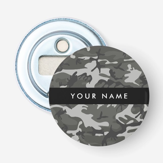Grey Camouflage Pattern, Your name, Personalise Bottle Opener (Front)