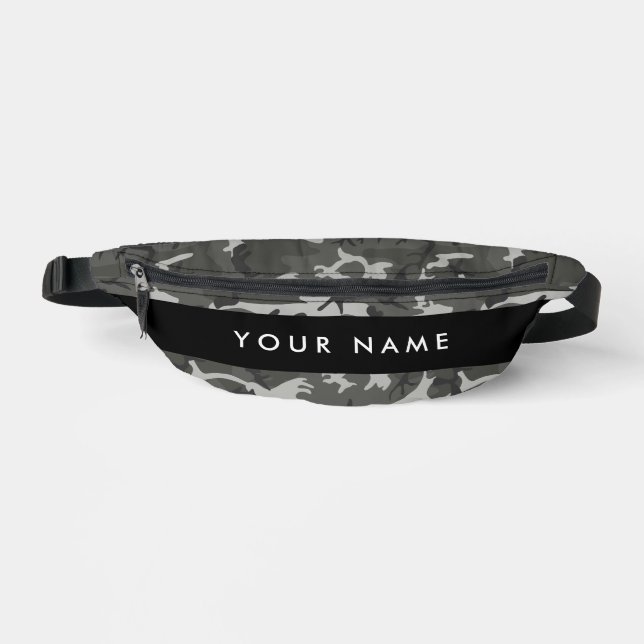 Grey Camouflage Pattern, Your name, Personalise Bum Bags (Front)