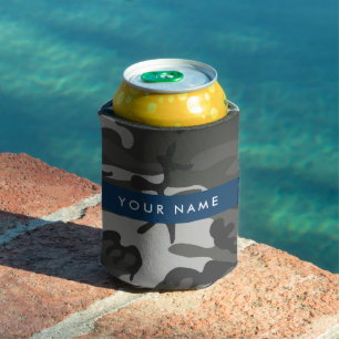 Grey Camouflage Pattern, Your name, Personalise Can Cooler