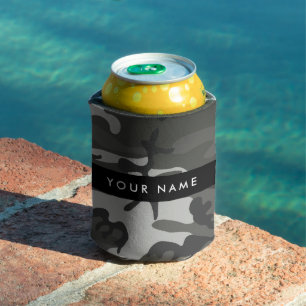 Grey Camouflage Pattern, Your name, Personalise Can Cooler