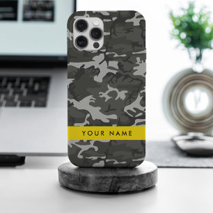 Grey Camouflage Pattern, Your name, Personalise iPhone 15 Pro Max Case