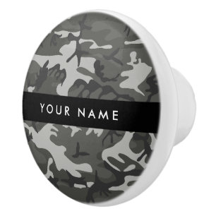 Grey Camouflage Pattern, Your name, Personalise Ceramic Knob
