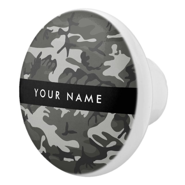 Grey Camouflage Pattern, Your name, Personalise Ceramic Knob (Right)