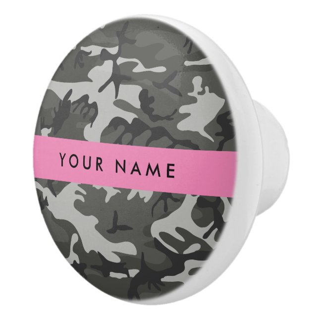 Grey Camouflage Pattern, Your name, Personalise Ceramic Knob (Right)