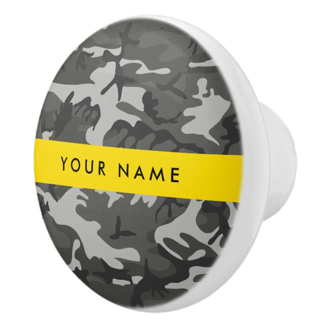 Grey Camouflage Pattern, Your name, Personalise Ceramic Knob (Right)