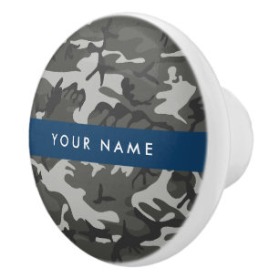 Grey Camouflage Pattern, Your name, Personalise Ceramic Knob