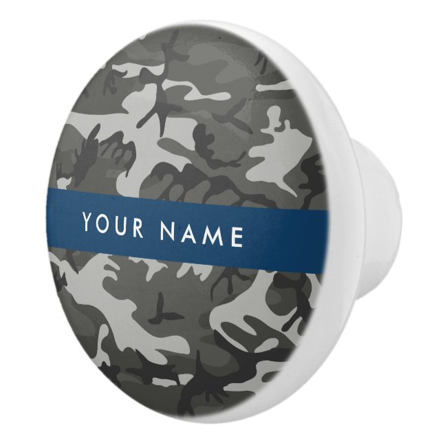 Grey Camouflage Pattern, Your name, Personalise Ceramic Knob (Right)
