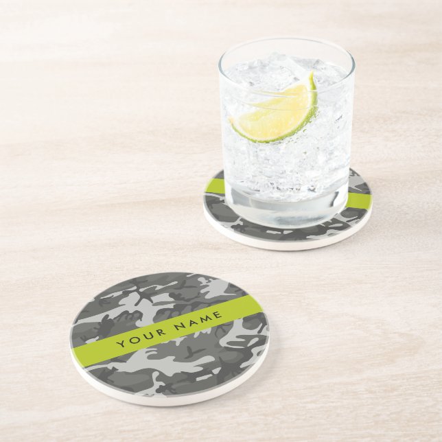 Grey Camouflage Pattern, Your name, Personalise Coaster (Side)