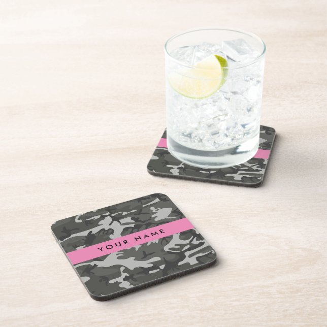 Grey Camouflage Pattern, Your name, Personalise Coaster (Right Side)