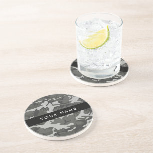 Grey Camouflage Pattern, Your name, Personalise Coaster