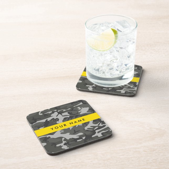 Grey Camouflage Pattern, Your name, Personalise Coaster (Right Side)