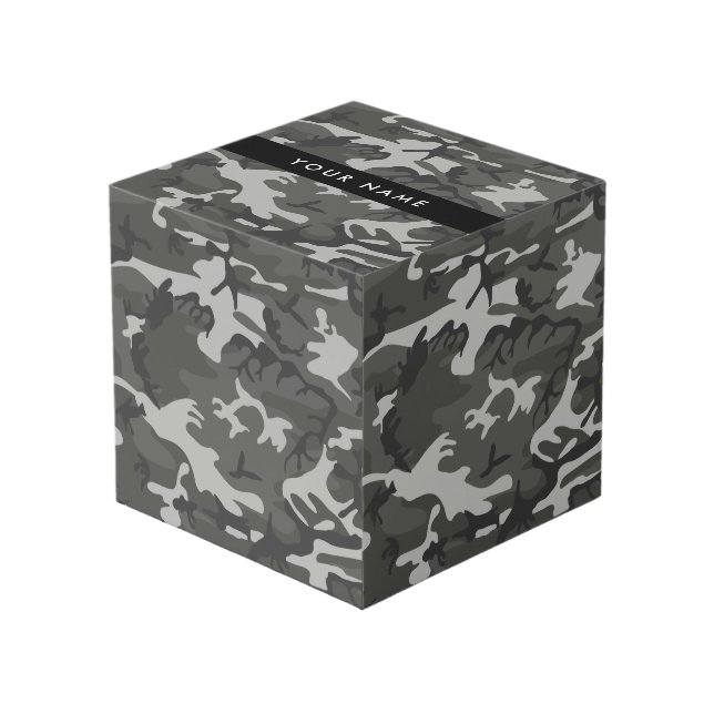 Grey Camouflage Pattern, Your name, Personalise Cube (Front Angled)