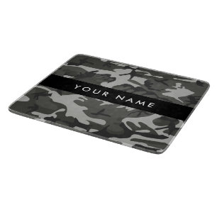 Grey Camouflage Pattern, Your name, Personalise Cutting Board