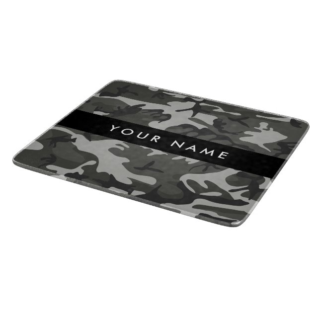 Grey Camouflage Pattern, Your name, Personalise Cutting Board (Corner)