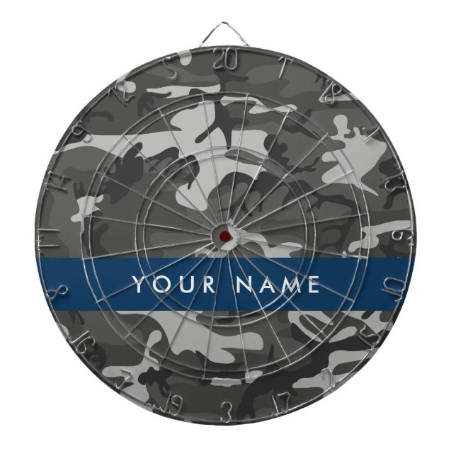 Grey Camouflage Pattern, Your name, Personalise Dartboard (Front)