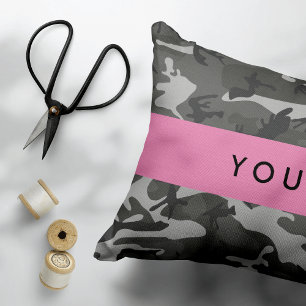 Grey Camouflage Pattern, Your name, Personalise Decorative Cushion