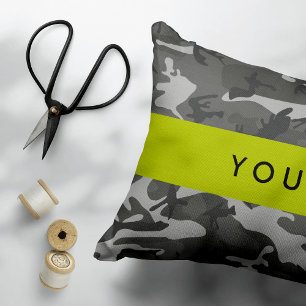 Grey Camouflage Pattern, Your name, Personalise Decorative Cushion
