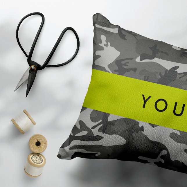 Grey Camouflage Pattern, Your name, Personalise Decorative Cushion (Creator Uploaded)