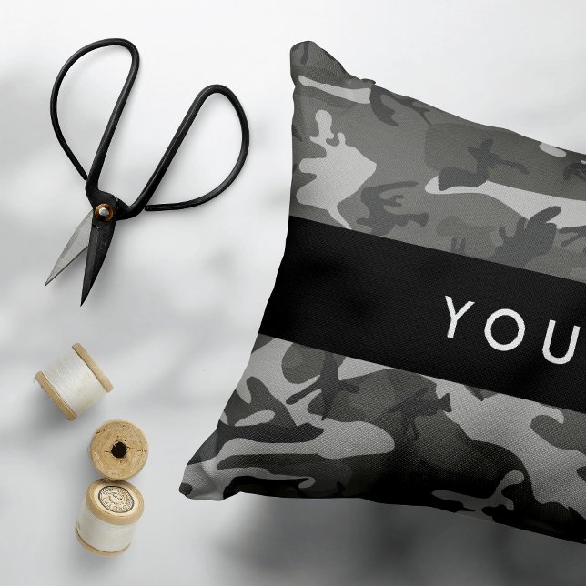 Grey Camouflage Pattern, Your name, Personalise Decorative Cushion (Creator Uploaded)
