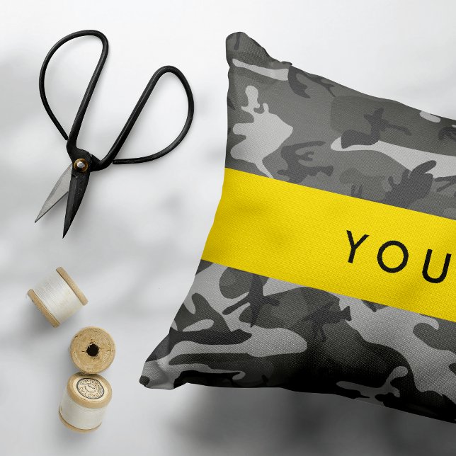Grey Camouflage Pattern, Your name, Personalise Decorative Cushion (Creator Uploaded)