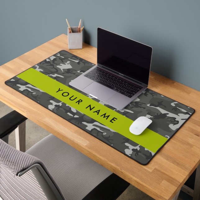 Grey Camouflage Pattern, Your name, Personalise Desk Mat (Office 2)