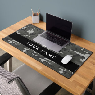 Grey Camouflage Pattern, Your name, Personalise Desk Mat