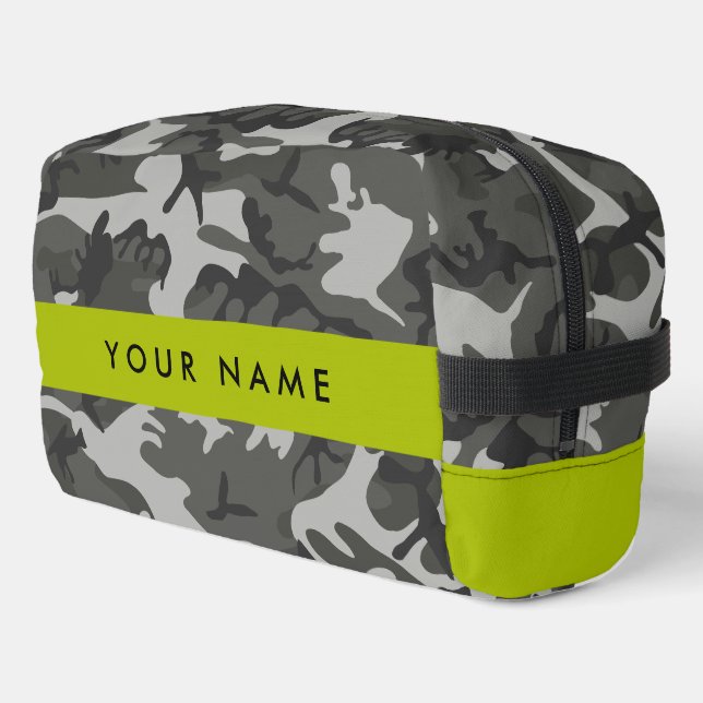 Grey Camouflage Pattern, Your name, Personalise Dopp Kit (Left Corner)