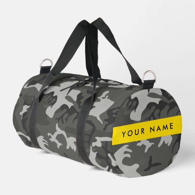 Grey Camouflage Pattern, Your name, Personalise Duffle Bag (Left Corner)