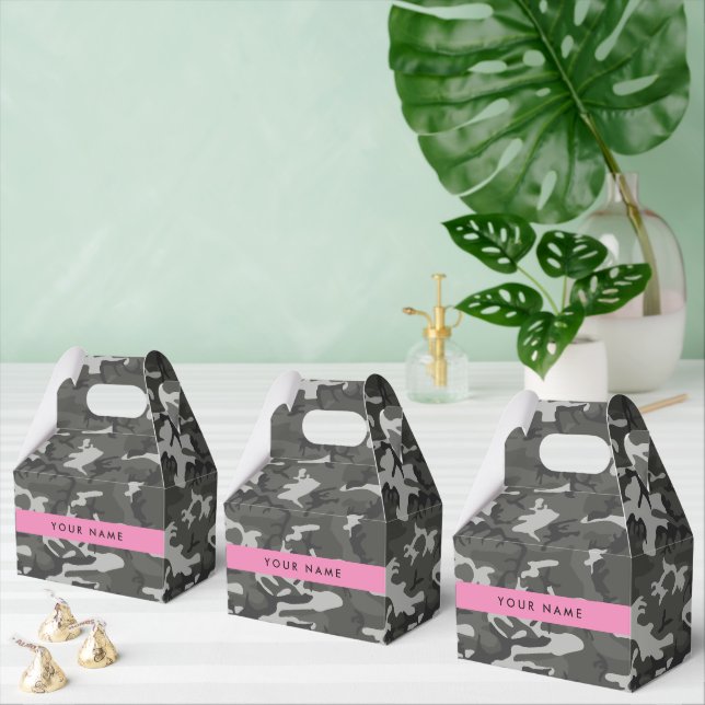 Grey Camouflage Pattern, Your name, Personalise Favour Box (Multiple)