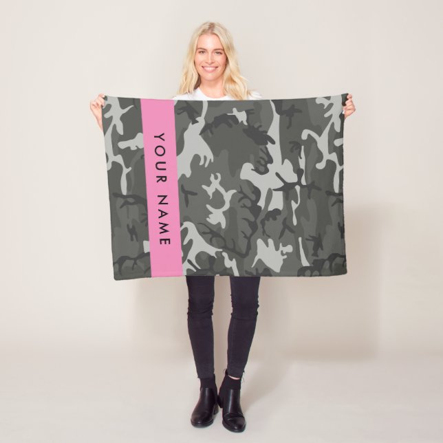 Grey Camouflage Pattern, Your name, Personalise Fleece Blanket (In Situ)