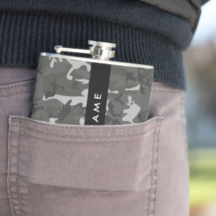 Grey Camouflage Pattern, Your name, Personalise Hip Flask