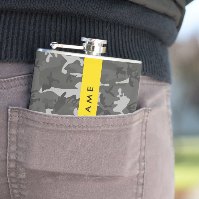 Grey Camouflage Pattern, Your name, Personalise Hip Flask (In Situ)