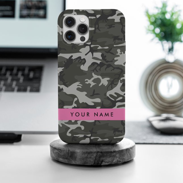 Grey Camouflage Pattern, Your name, Personalise iPhone Case (Creator Uploaded)