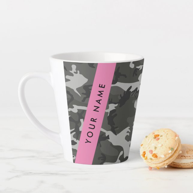 Grey Camouflage Pattern, Your name, Personalise Latte Mug (In Situ)