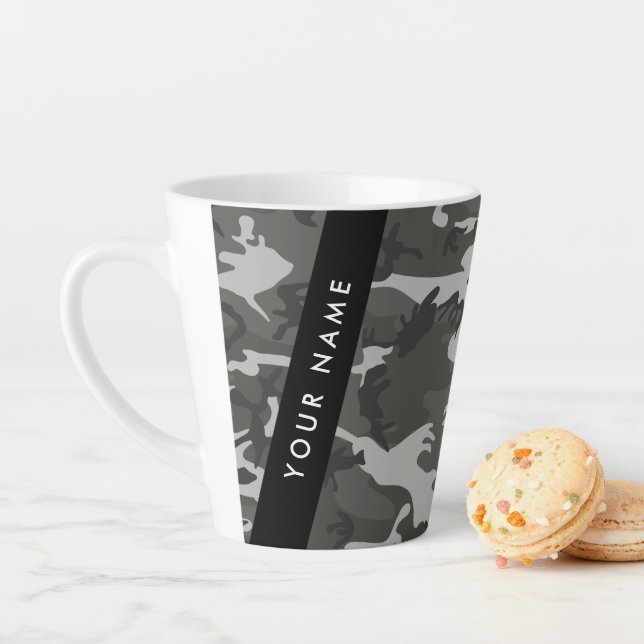 Grey Camouflage Pattern, Your name, Personalise Latte Mug (In Situ)