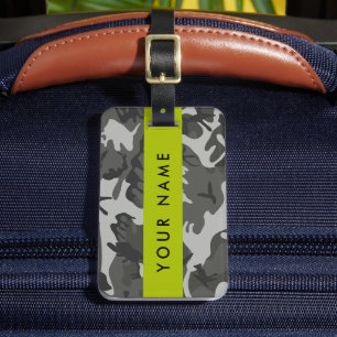 Grey Camouflage Pattern, Your name, Personalise Luggage Tag