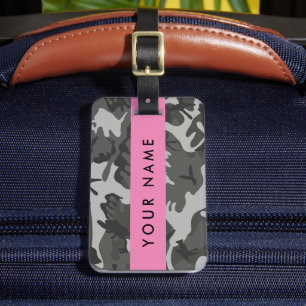 Grey Camouflage Pattern, Your name, Personalise Luggage Tag
