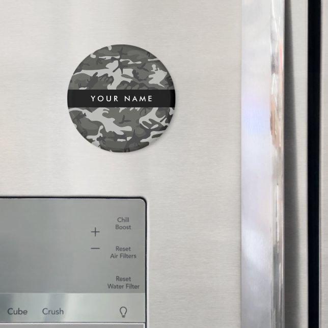 Grey Camouflage Pattern, Your name, Personalise Magnet (In Situ (Fridge))