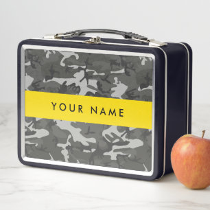 Grey Camouflage Pattern, Your name, Personalise Metal Lunch Box