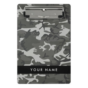 Grey Camouflage Pattern, Your name, Personalise Mini Clipboard