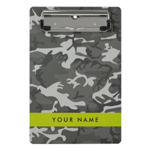 Grey Camouflage Pattern, Your name, Personalise Mini Clipboard