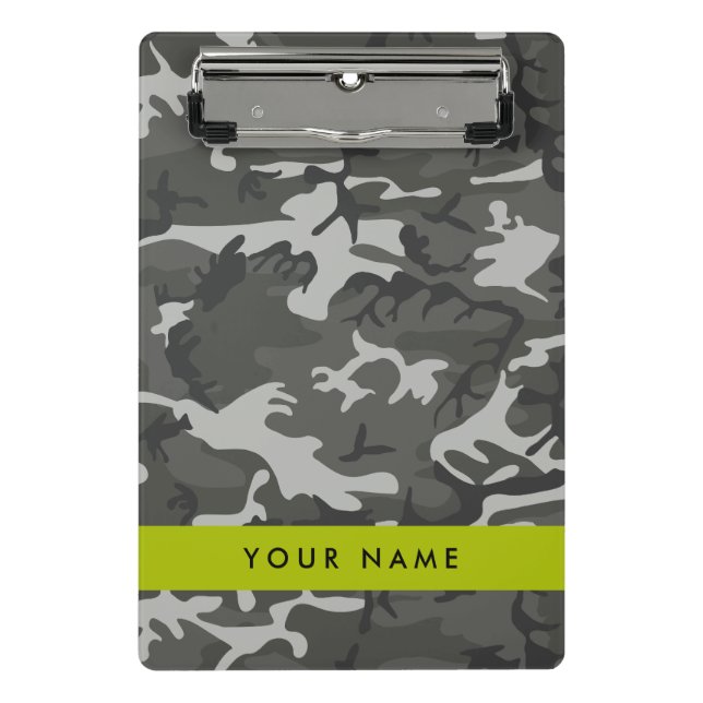 Grey Camouflage Pattern, Your name, Personalise Mini Clipboard (Front)