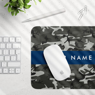 Grey Camouflage Pattern, Your name, Personalise Mouse Pad