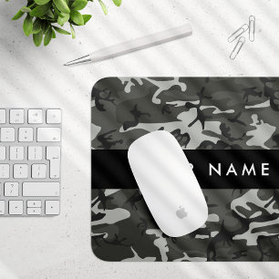 Grey Camouflage Pattern, Your name, Personalise Mouse Pad