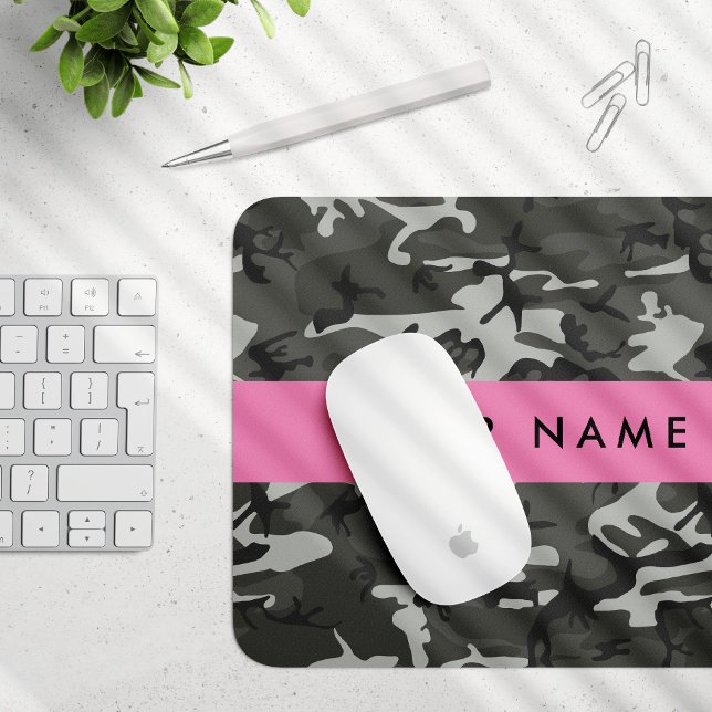 Grey Camouflage Pattern, Your name, Personalise Mouse Pad (Creator Uploaded)