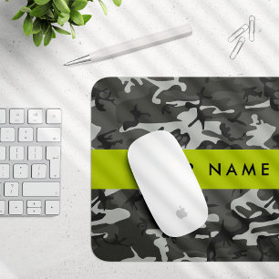 Grey Camouflage Pattern, Your name, Personalise Mouse Pad