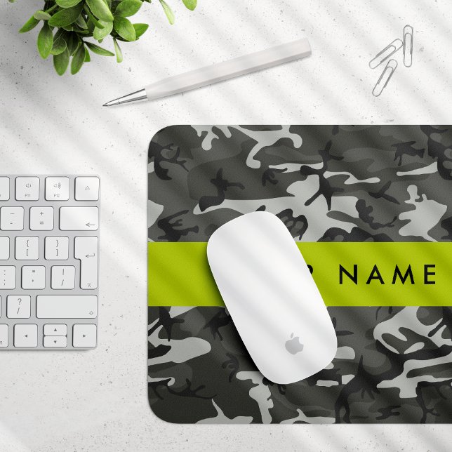 Grey Camouflage Pattern, Your name, Personalise Mouse Pad (Creator Uploaded)