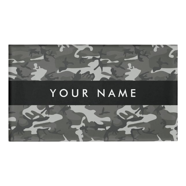 Grey Camouflage Pattern, Your name, Personalise Name Tag (Front)